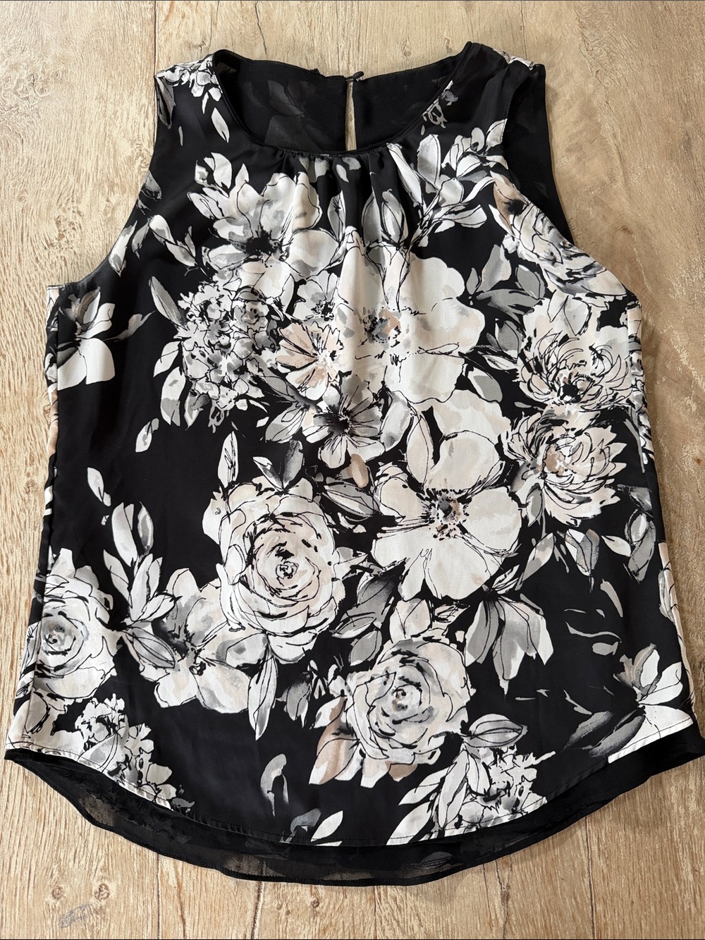 WHBM Black Floral She’ll Blouse Top Reversible S